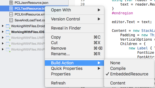 Text file embedded in .NET standard library, configuring embedded resource build action