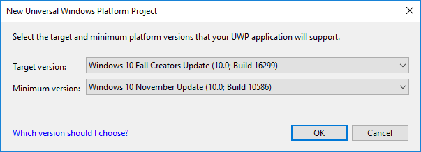 New Universal Windows Platform Project Dialog