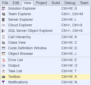 View - Toolbox menu