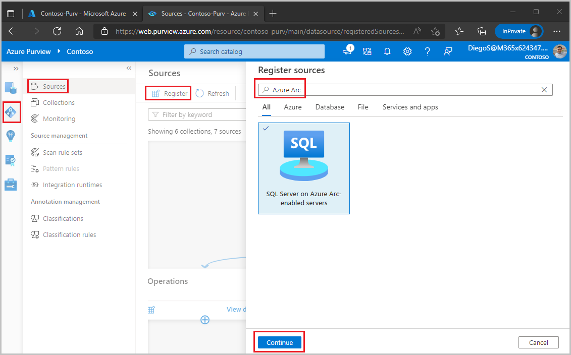 Screenshot shows how to select a source for registration.