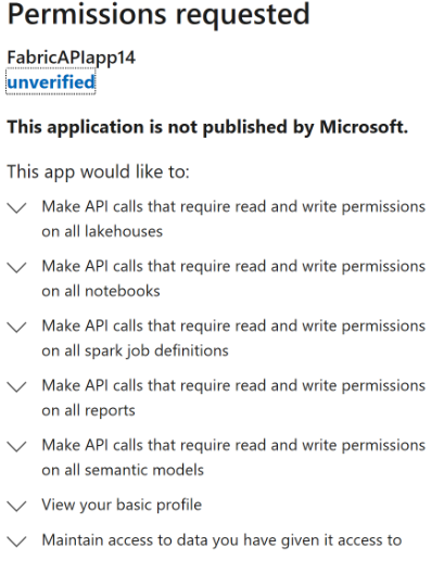 Screenshot that shows a consent prompt for specific scopes.