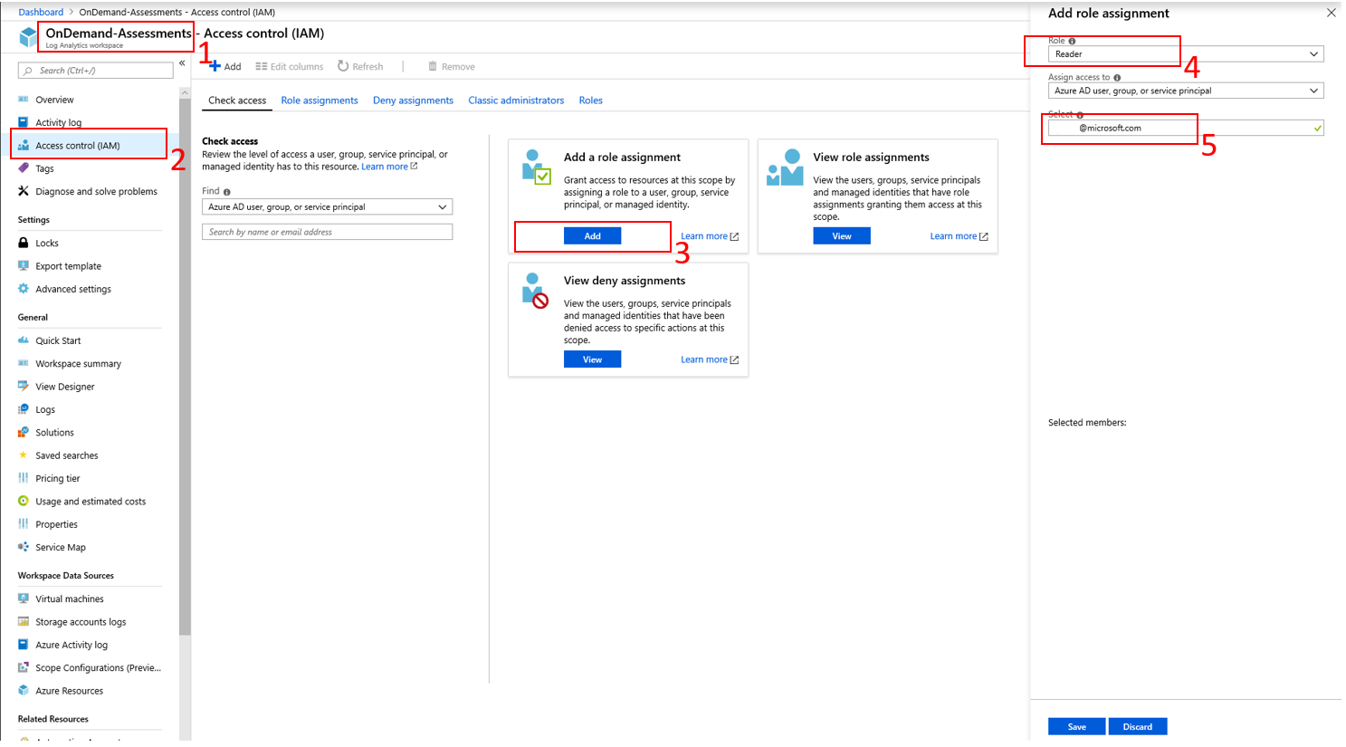 Ruden Azure Access Control med fremhævede indstillinger.