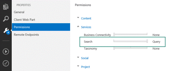 Search app permission configuration through Napa