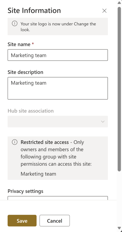 screenshot of site information page for restricted access control.