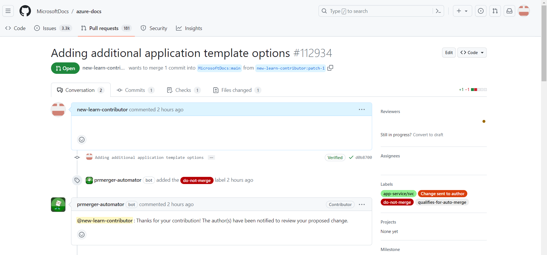 Screenshot of an open pull request.