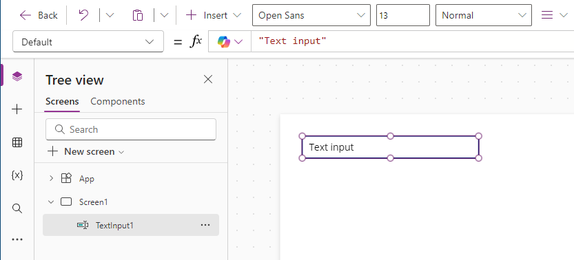 Screenshot of the default property of a control.