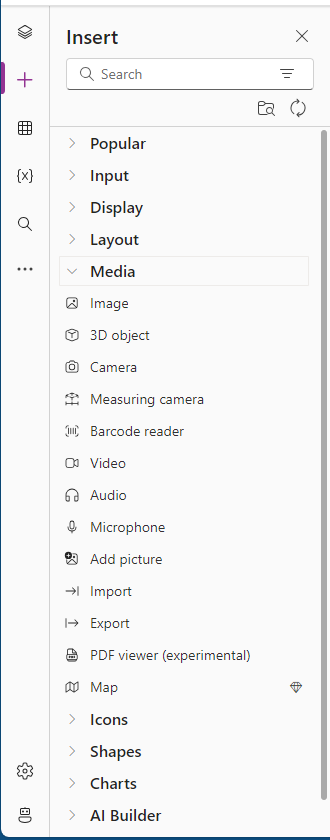 Screenshot of the media menu options.