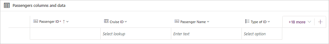 Screenshot of Passenger table after columns entered.