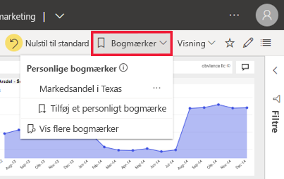 Skærmbillede af den udvidede rude Bogmærker.