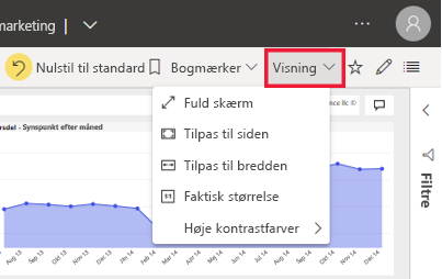 Skærmbillede af menupunkterne Vis Power BI .