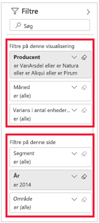 Skærmbillede af ruden Filtre med Filtre på denne side fremhævet.