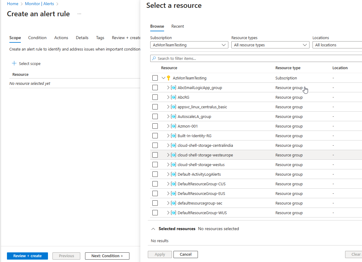 Skærmbillede af siden Opret regel på Azure Monitor-portalen.