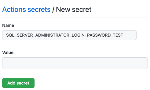 Screenshot of GitHub showing a new secret.