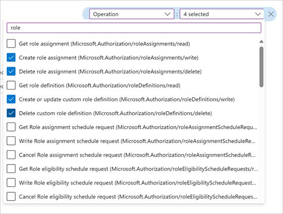 Screenshot showing a list of Operation filter with the four filters selected.