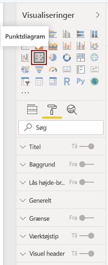 Skærmbillede af knappen Punktdiagram og formateringsindstillingerne.