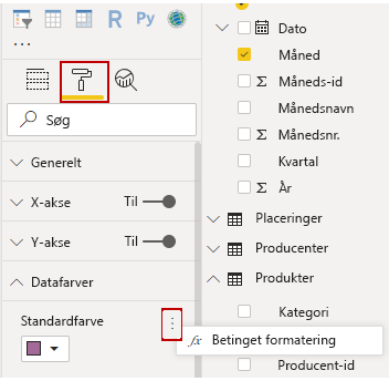 Billede af indstillingen Betinget formatering under ruden Visualiseringer.