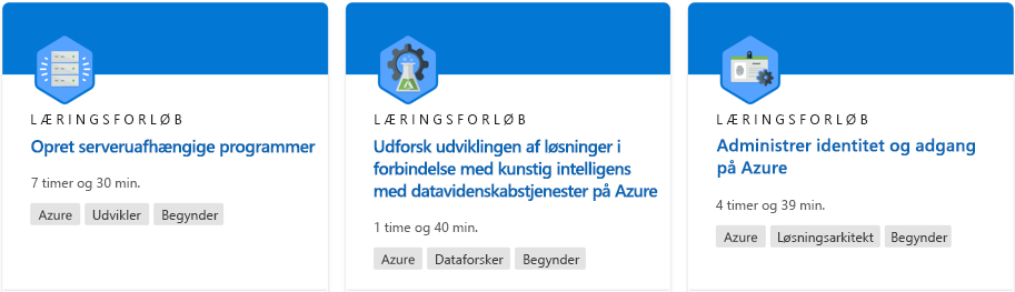 Skærmbillede, der viser et læringsforløb fra Microsoft Learn-webstedet