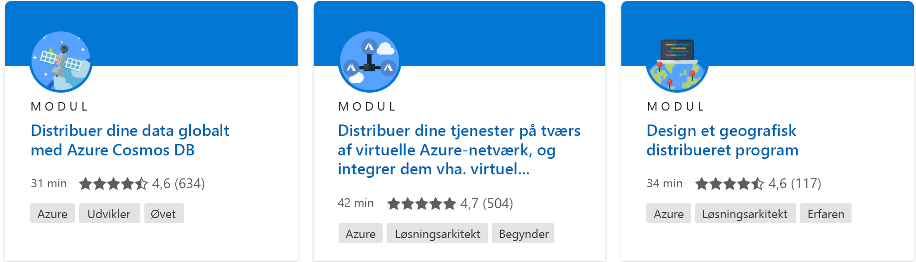 Skærmbillede, der viser et enkelt modul med alle detaljer fra Microsoft Learn-webstedet