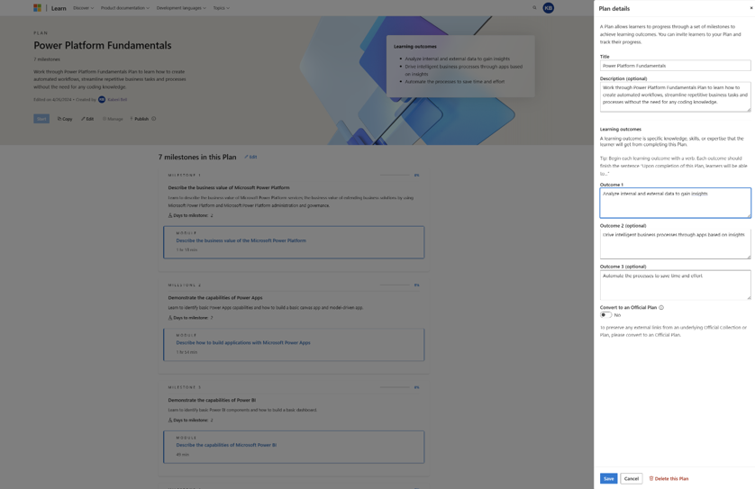 Skærmbillede af indstillingen Slet denne plan via ruden med oplysninger om planen.