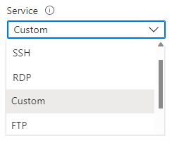 Skærmbillede, der viser indstillinger for tjenesteregel for en sikkerhedsregel på Azure Portal.