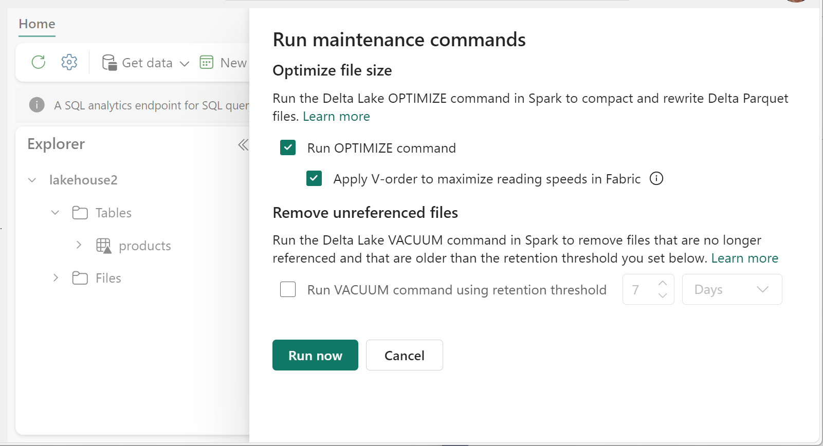 Screen picture of table maintenance with V-order selected