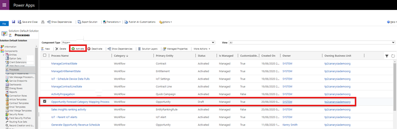 Activate the Opportunity Forecast Category Mapping Process workflow.