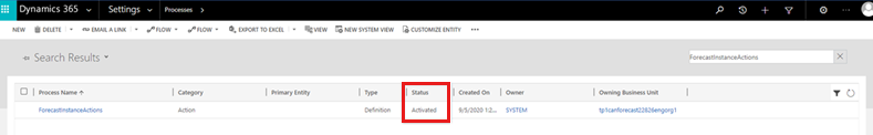 Forecast instance actions process activated.