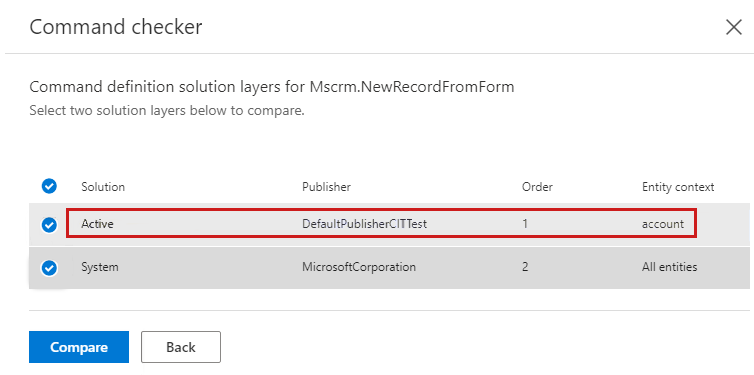 Screenshot to select the top two rows and select the Compare option to view a comparison of the definitions.