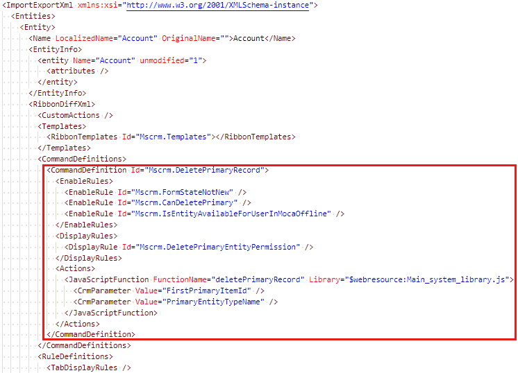 Screenshot shows the location of the example CommandDefinition node.