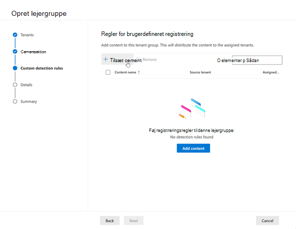 Skærmbillede af guiden Tilføjelse af regler for brugerdefineret registrering.