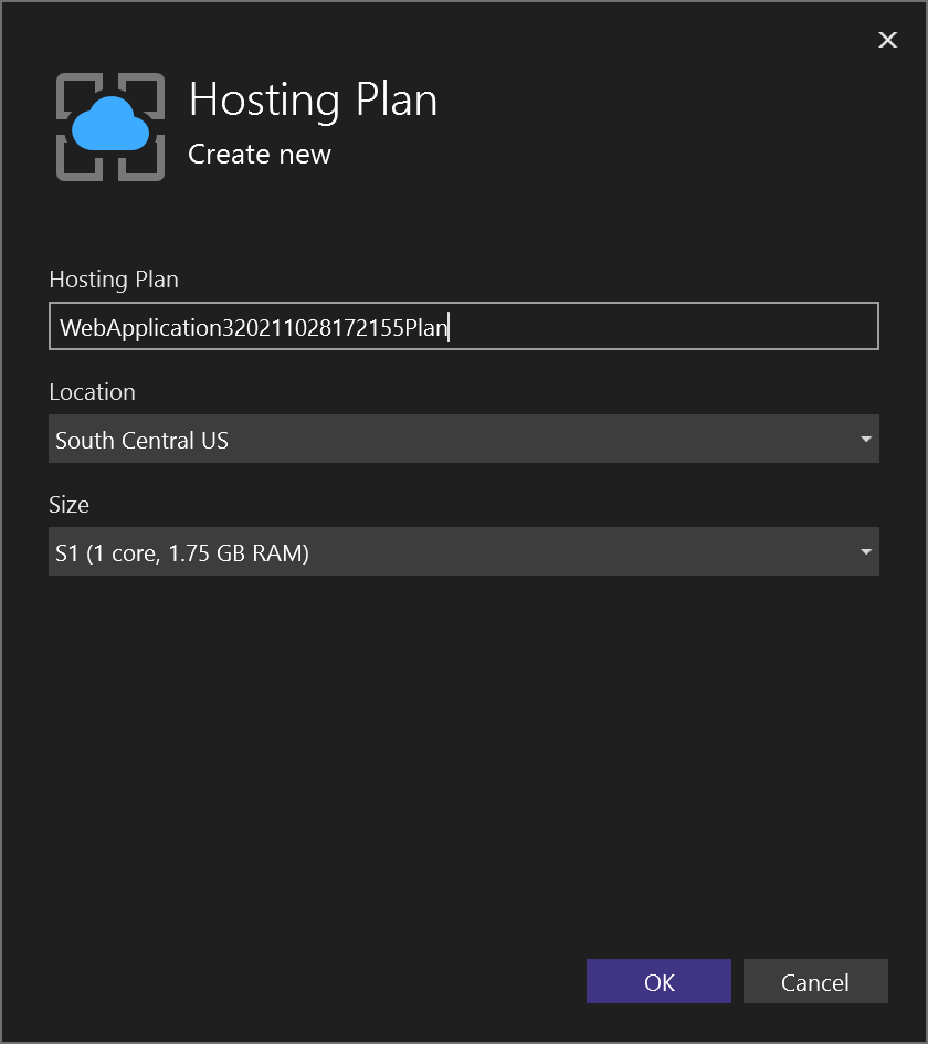 Screenshot showing hosting plan options.