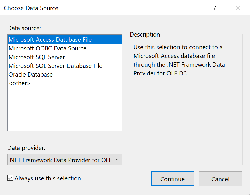 Screenshot of Choose Data Source dialog box