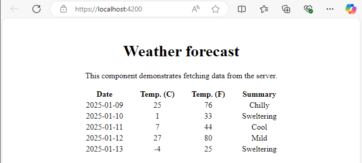 Screenshot showing the weather forecast app.