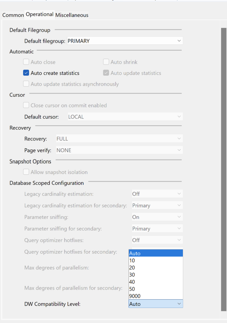 DW Compatibility Level