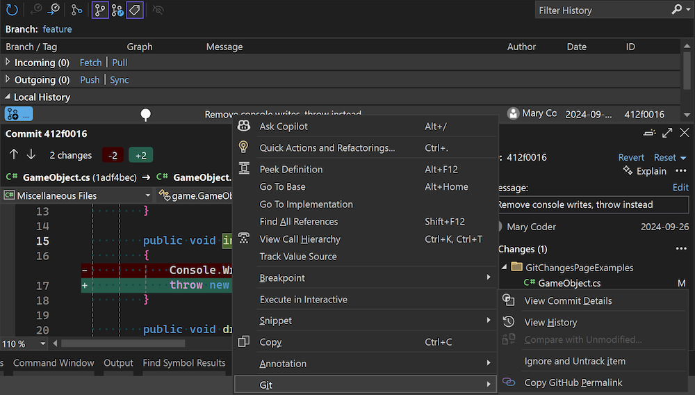 Copy git url in Git repository window