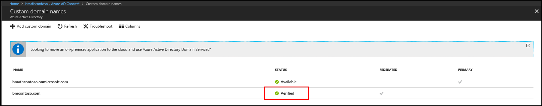 Domain shown next to federation in the portal