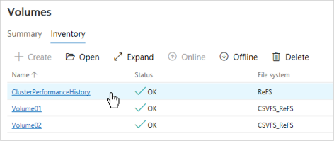 Volume for performance history storage