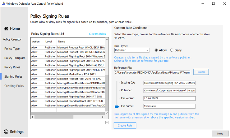 Custom filepublisher file rule creation.