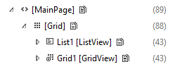 Screenshot of the visual tree with list view.