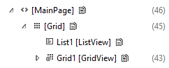 Screenshot of the visual tree with collapsed list view.