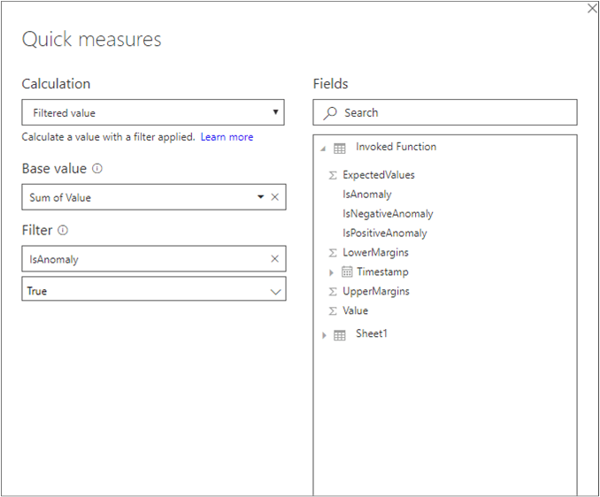 Zweite Abbildung des neuen Bildschirms „Quickmeasures“