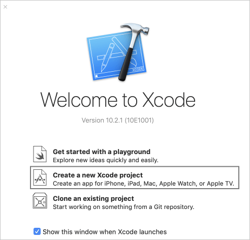 Screenshot des Bildschirms „Neues Xcode-Projekt erstellen“.