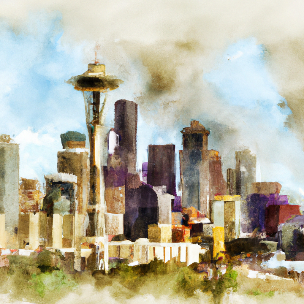 Aquarell-Malerei der Skyline von Seattle (einfach).