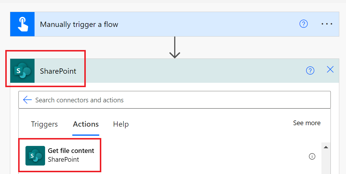 Screenshot der SharePoint-Aktion „Dateiinhalt abrufen“.