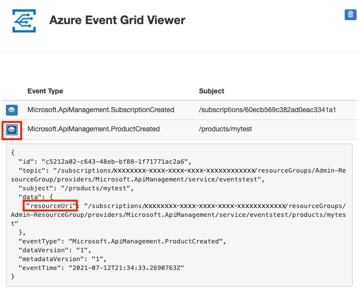 Ereignis „Produkt erstellt“ im Event Grid Viewer