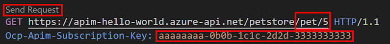 Screenshot des Sendens einer API-Anforderung von Visual Studio Code.