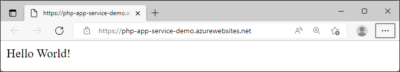 Screenshot der in Azure ausgeführten Beispiel-App mit Anzeige von „Hello World!“.