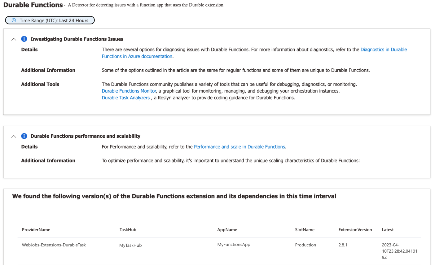 Screenshot of Durable Functions detector.