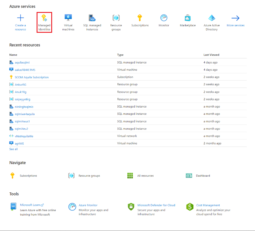 Screenshot des Symbols für verwaltete Identitäten im Azure-Portal.