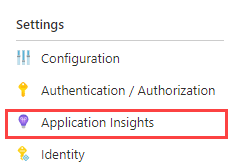 Screenshot, der zeigt, wo Application Insights in App Services aktiviert wird.